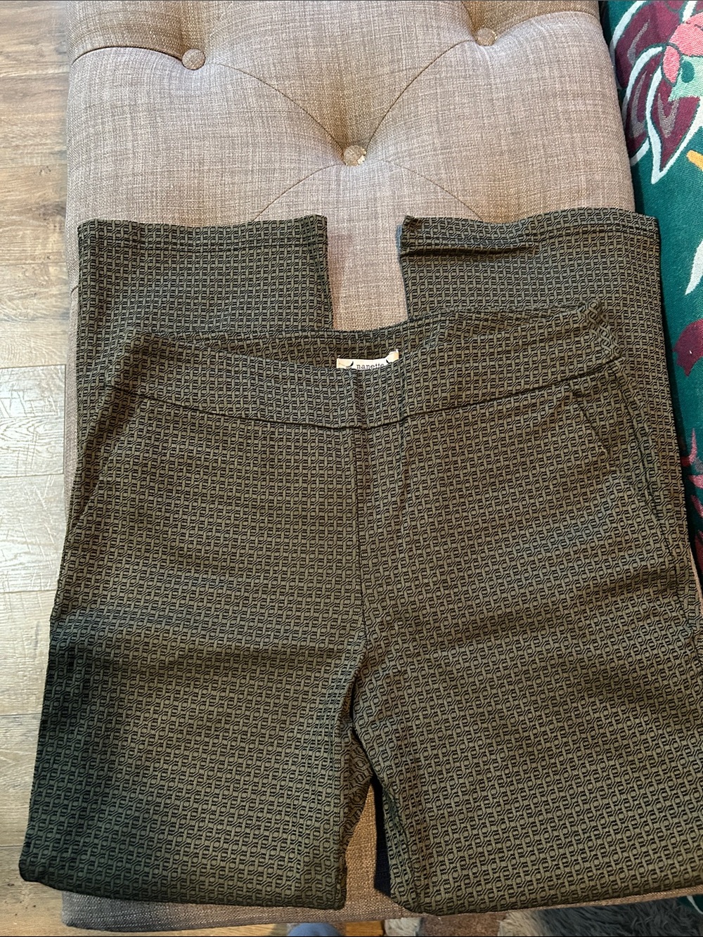Nanette Lepore Olive Textured Straight-Leg Pants
